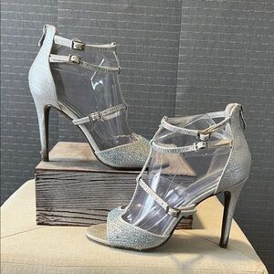 Hot Tomato Valentine Silver Rhinestone Glitter Heels